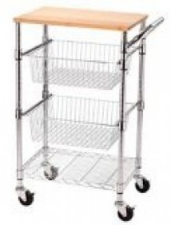 Kitchen Trolley Cart with Cutting Board, 2 Sliding Wire Baskets and Handle (assembly included)